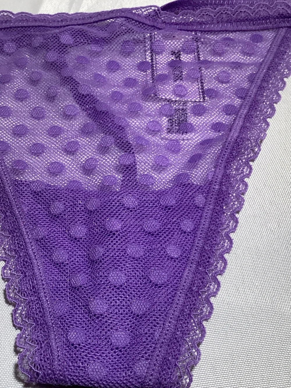 PINK Victoria's Secret Purple Sheer Dotted Lace Thong